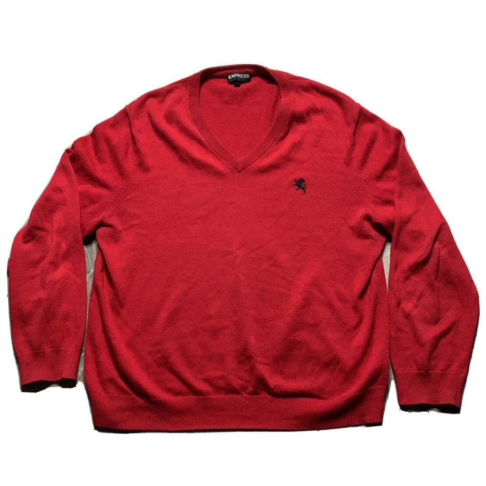 Men's Express Long Sleeve V-Neck 100% Cotton‎ Sweater Red XL